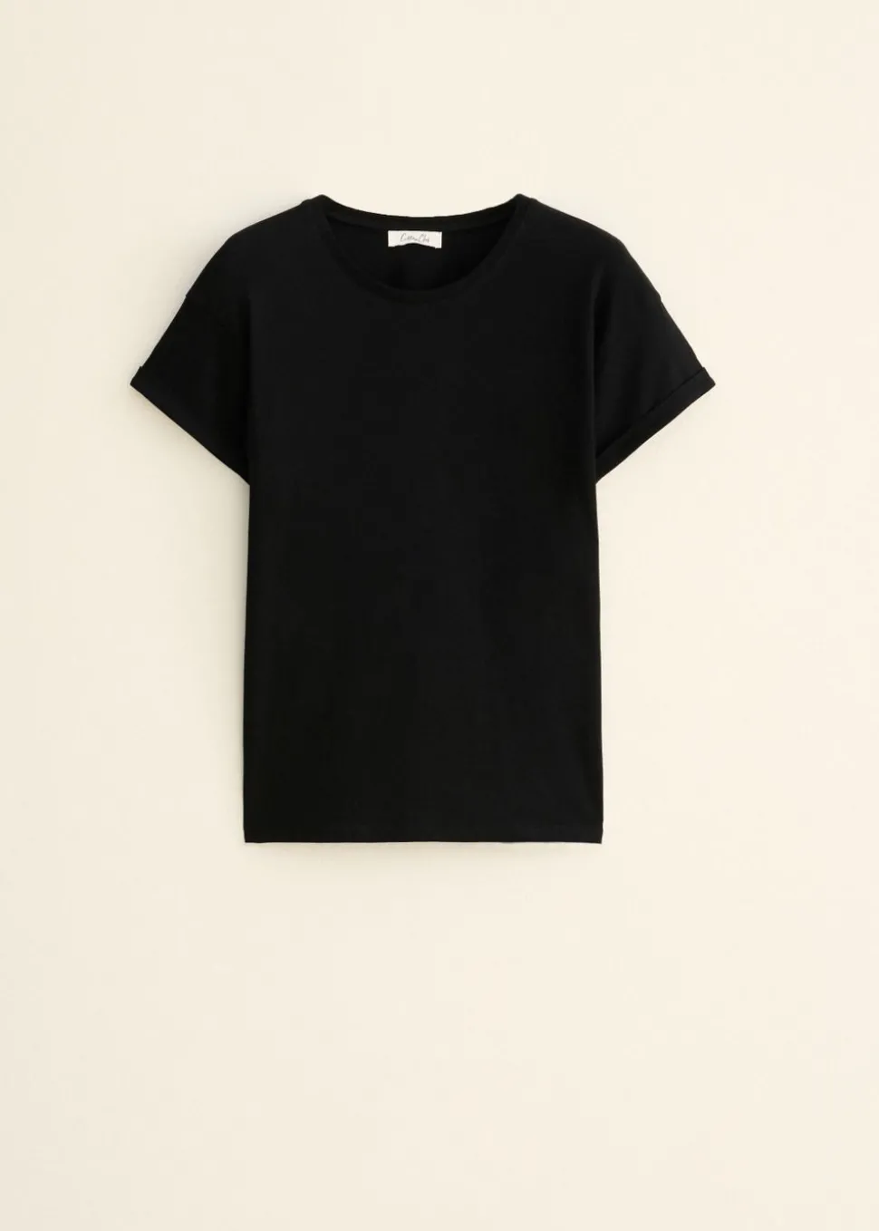 Basic T-shirt met opgerolde mouw