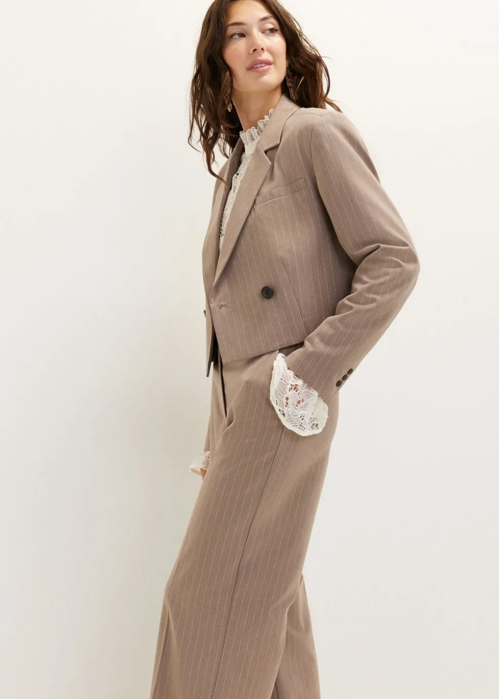 Cropped blazer met pinstripe