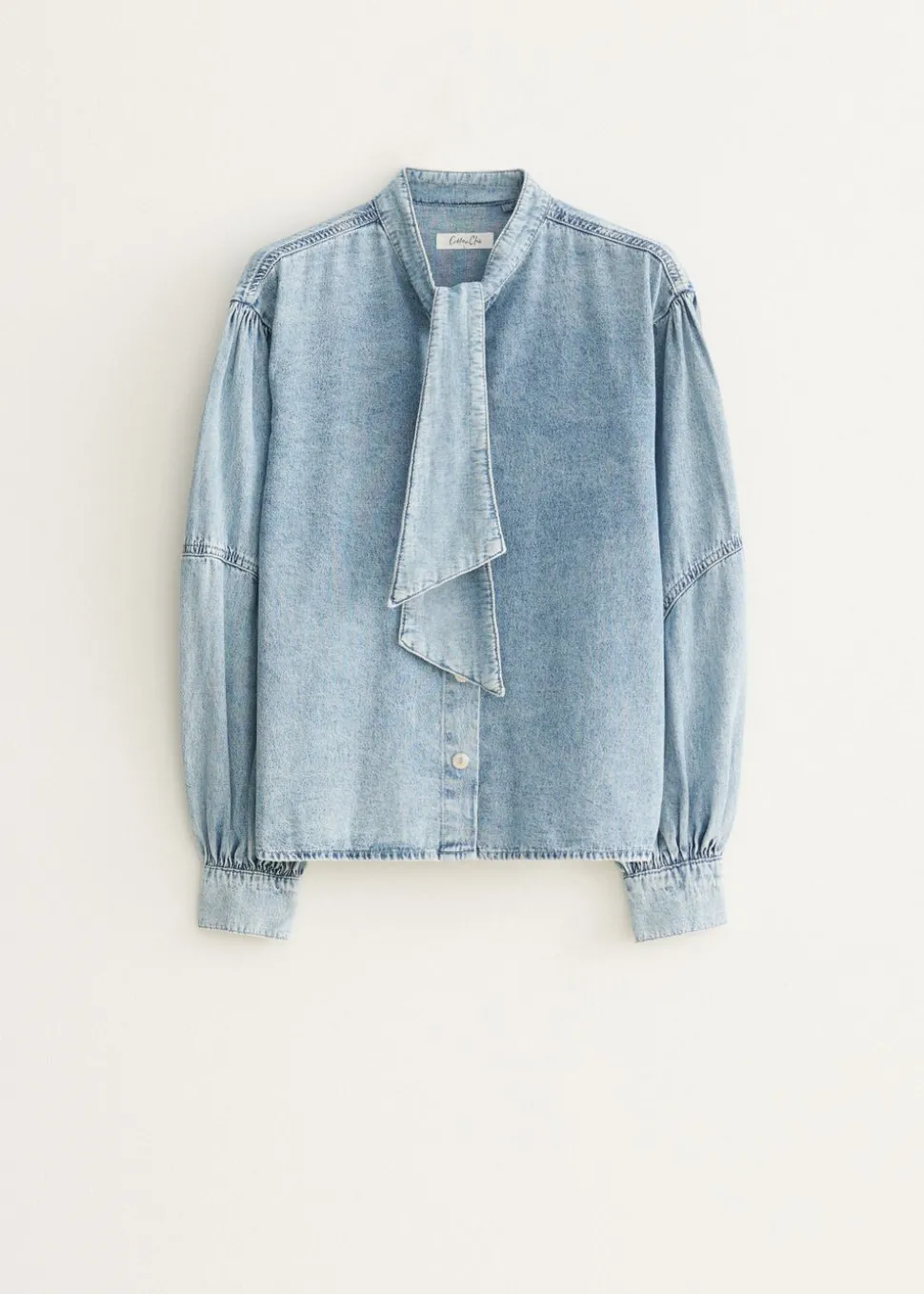 Denim blouse met strik