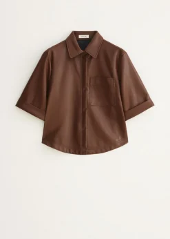 Imitatieleren blouse met korte mouwen