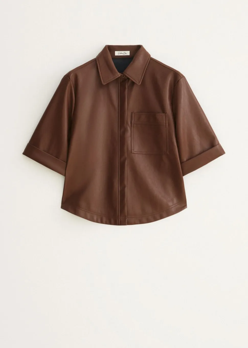 Imitatieleren blouse met korte mouwen