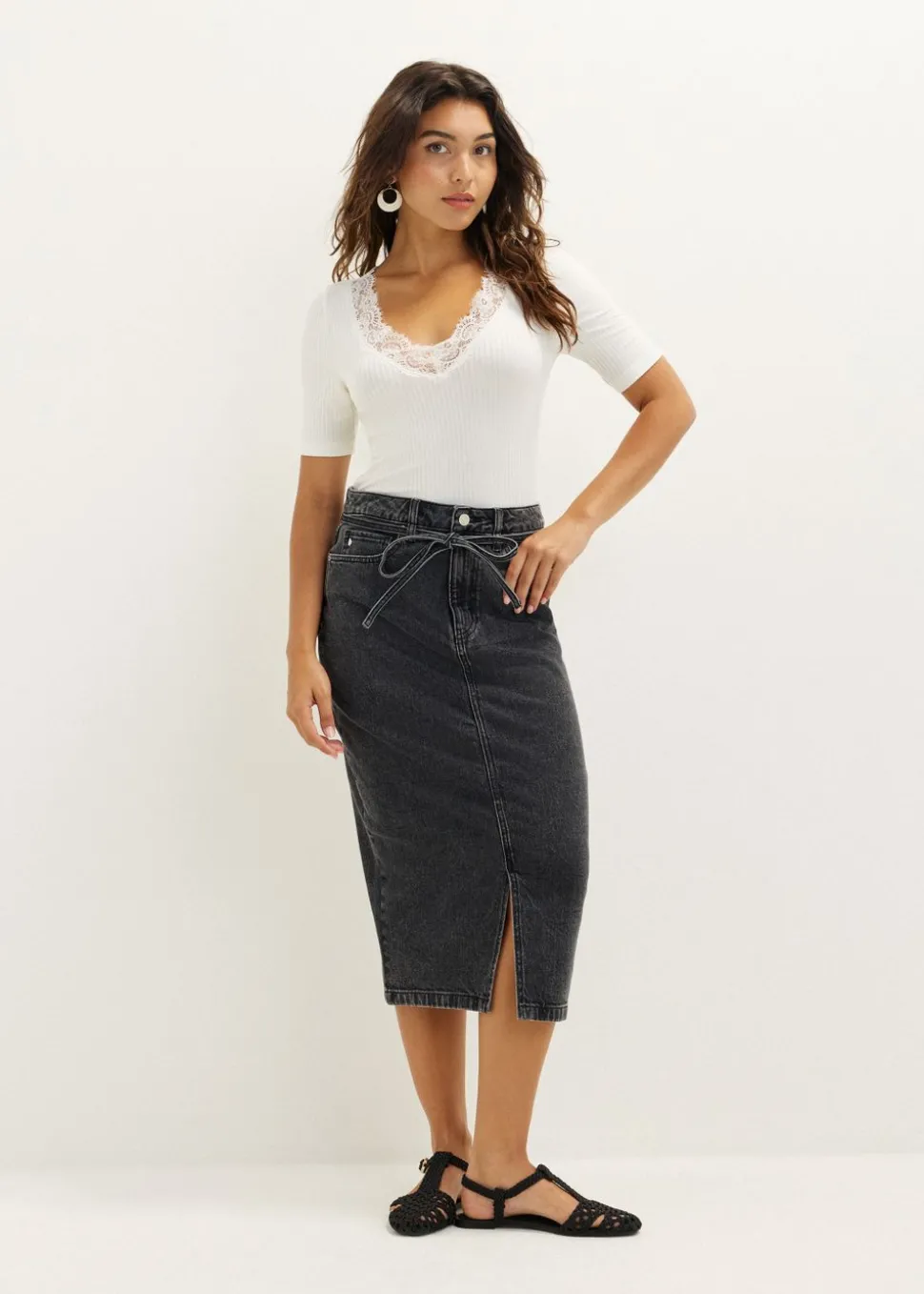 Rib T-shirt met kant