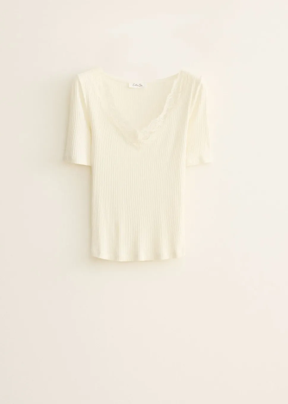 Rib T-shirt met kant